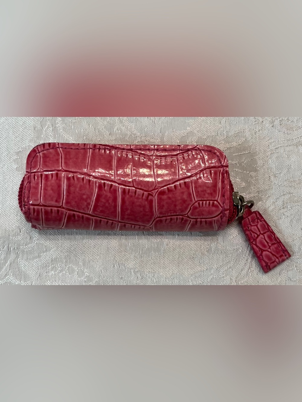 Vintage Croc-Embossed Lipstick Case in Pink